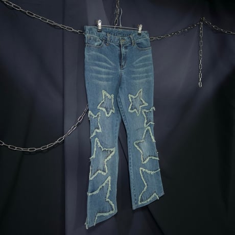 USED Fringe Star Flare Denim Pants