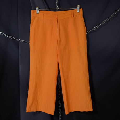 90s~ Italy made Carrot Orange Linen Cropped Flare Pants