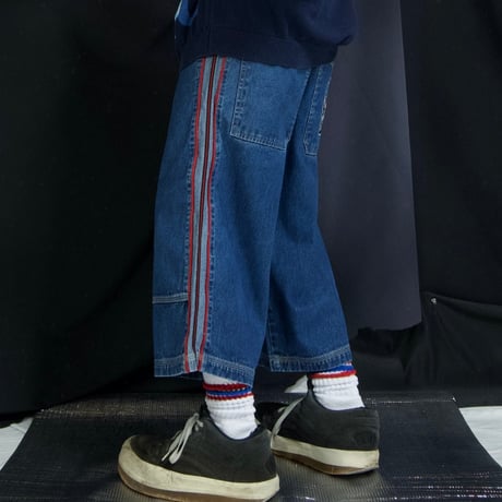 HERE&THERE Cyber B-boy Embroidery SideLine Cropped Raver Denim
