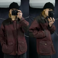 80s~90s KOOLAH Canada made BEDALE type Leather Collar Elbow Patch 2tone Switching Oiled Jacket