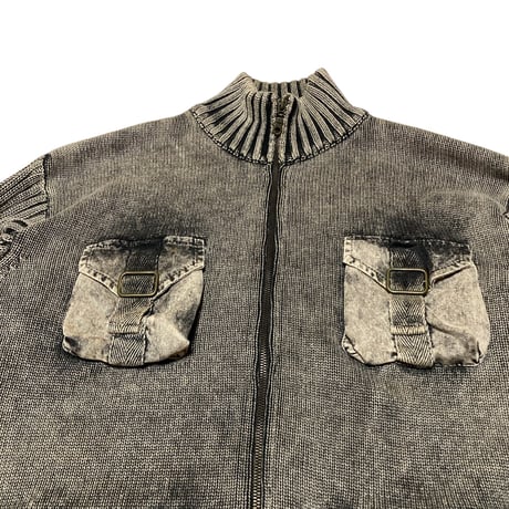 Unknown USED Cotton FullZip Design Knit Sweater