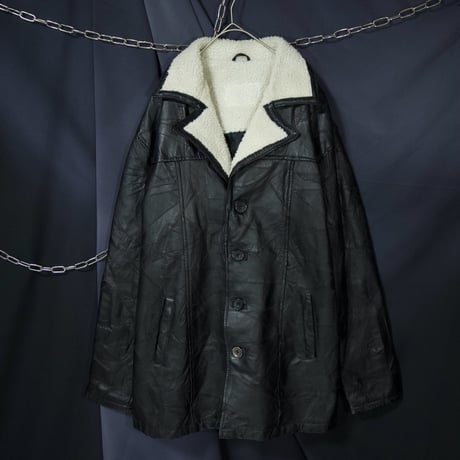 USED TSUGIHAGI Leather Boa Collar Chester Gang Coat
