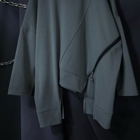 Unknown USED Deformation Cutting Asymmetry DropShoulder/Dolman Sleeve Zipper Gimmick L/S Tee