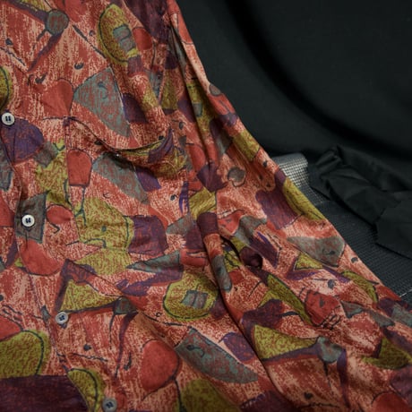 90s “Nostalgic Elements” Geometric Splash Full Glaphic L/S Silk Shirts
