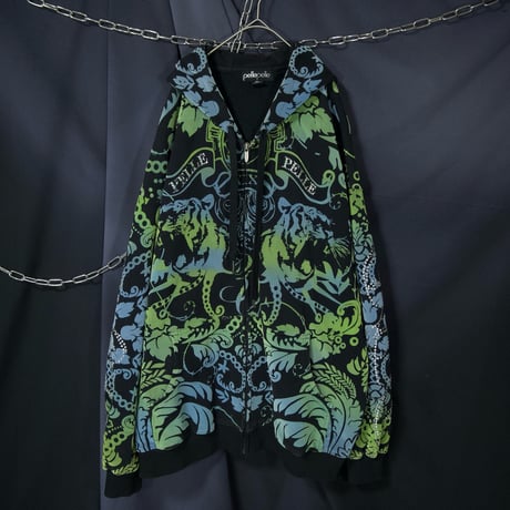 90s~00s Pelle Pelle Psychedelic Tiger Rhine Stone Frocky Graphics Heavyweight FullZip Sweat Hoodie