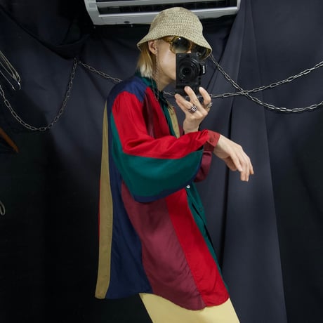 90s STUNT Crazy Multi Color Striped Silk100% L/S Shirts