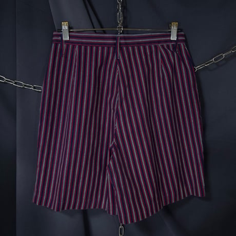 90s USA made School Color Multi Stripe 2Tuck Wide Slacks Shorts