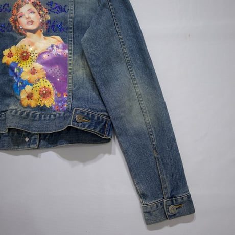 90s~00s ROCAWEAR Sequins,Woman Painting Design Denim Jacket