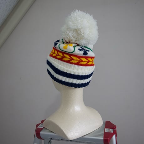 USED Cross Design Acrylic BonBon Knit Cap