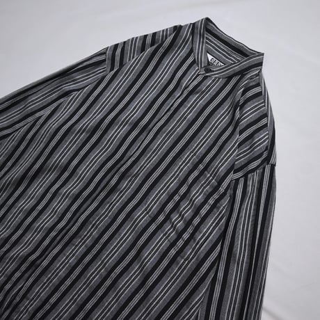 USED “Punk Spice” Monotone Stripe Band Collar Rayon L/S Shirts