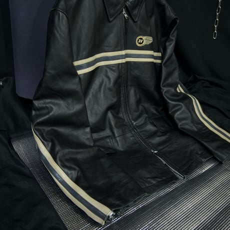 TOMMY HILFIGER Racing Design Side&CenterLine Oversized LambLeather Sports Jacket/Single Riders