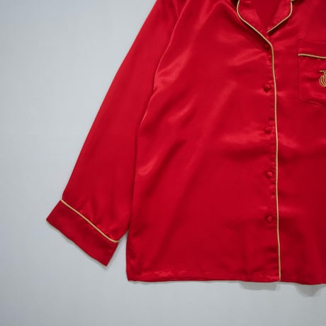“Grunge Spice” LineaDonatella Shiny Satin Emblem Embroidery L/S Pajama Shirt