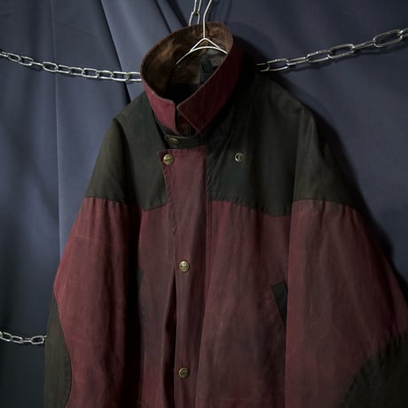 80s~90s KOOLAH Canada made BEDALE type Leather Collar Elbow Patch 2tone Switching Oiled Jacket