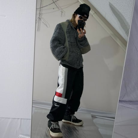 80s Pioneer Wear Suede Leather Switched Oversized Acrylic Knit Cardigan