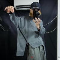 Unknown USED Deformation Cutting Asymmetry DropShoulder/Dolman Sleeve Zipper Gimmick L/S Tee