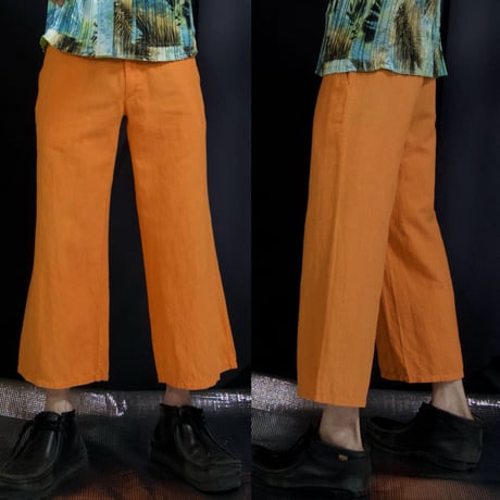 90s~ Italy made Carrot Orange Linen Cropped Flare Pants