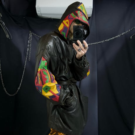 90s Marc Buchanan Pelle Pelle Dolman Sleeve Multi Color Embroidery Leather Jacket/Mountain Hoodie