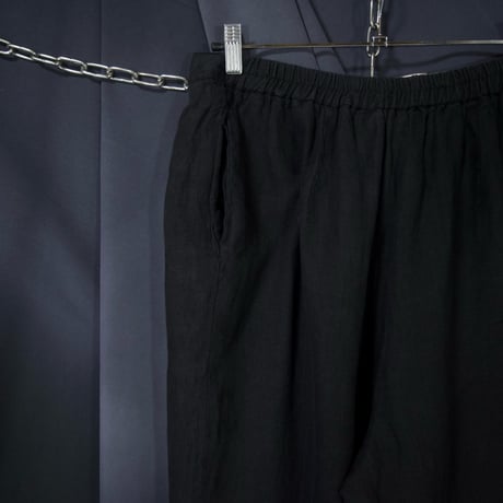 90s HARVE BENARD Black Linen Two-Darts Wide Tapered Cropped Slacks/Easy Pants