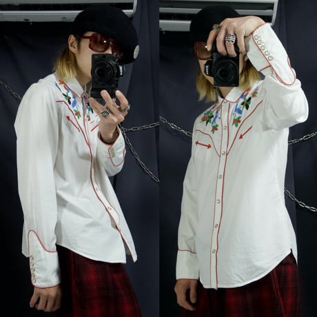 Late90s~Early00s Lauren Jeans Company Ralph Lauren Five Leaved Clover Embroidery L/S Western Shirts