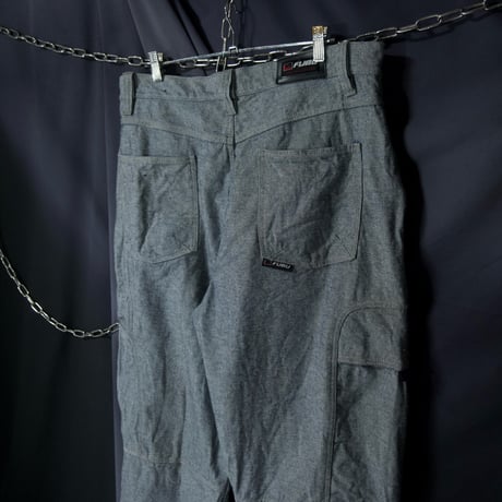 FUBU Matt Silver Grey/Indigo Blue Fake Reversible Baggy Cargo Raw Denim Pants
