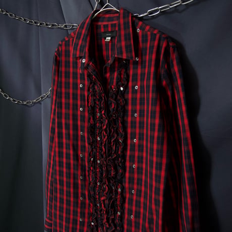 00s Diesel Block & Ombre Check Deformation Frills ( Bondage Parachute ) L/S Shirts