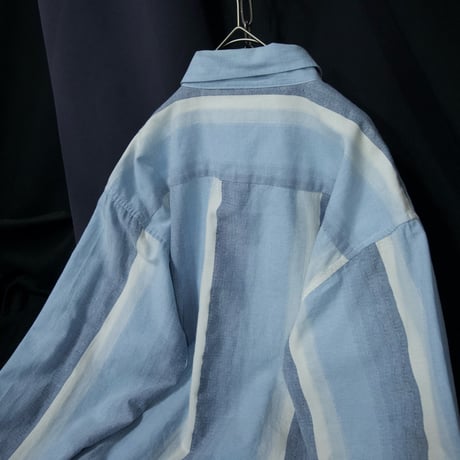 90s~00s FUSAI Jeans “ItalianDetail×HipHop” Ramie×Cotton Chambray Multi Striped L/S Shirts