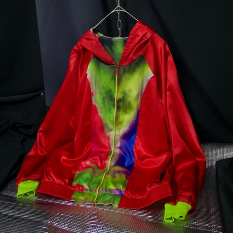 10s CASSETTE PLAYA Britain made Monster Face Abstract Full Graphic Reversible Silk100% Zip Hoodie