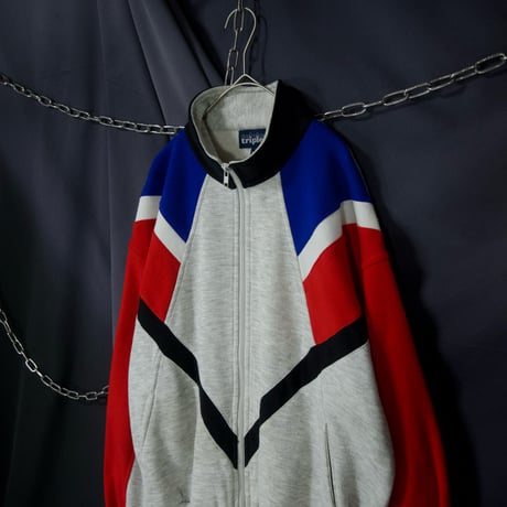 90s triples Diagonal Switching Full Zip HighNeck Rayon Sweat Shirt