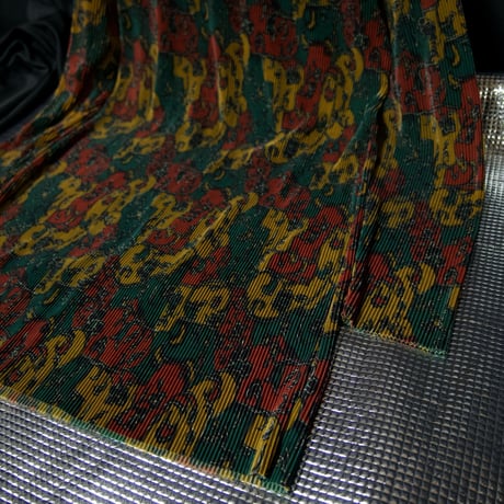 USED Botanical (Tribal&Lily&Fire) Raster Color Full Graphic Pleats Dress L/S Tee