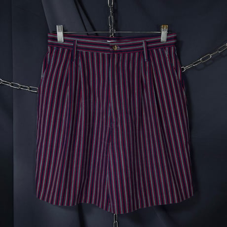 90s USA made School Color Multi Stripe 2Tuck Wide Slacks Shorts