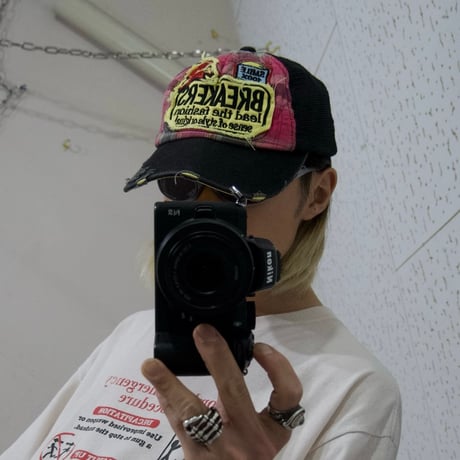 USED Tartan Check Embroidery Damage Mesh Cap
