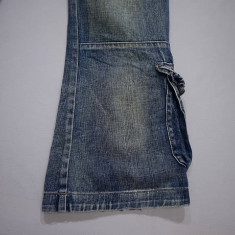 Marithe Francois Girbaud Switching Seam Cargo Pocket Design Flare Denim
