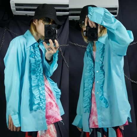 L&M Fashions Turquoise Blue Twill L/S Frills Shirts