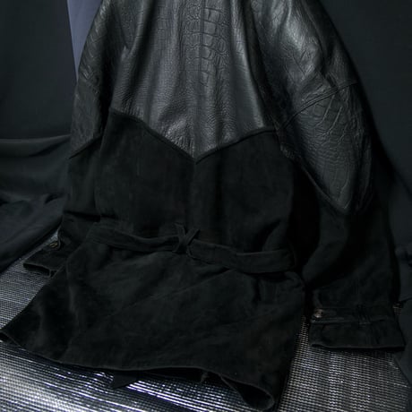 90s Marc Buchanan Pelle Pelle Dolman Sleeves Crocodile Boa Suede Switched Leather Jacket/Gang Coat