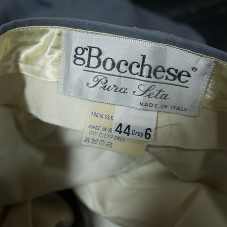 gBocchese Italy made grayish blue 2Tuck Center Crease Silk100% Tapered Slacks