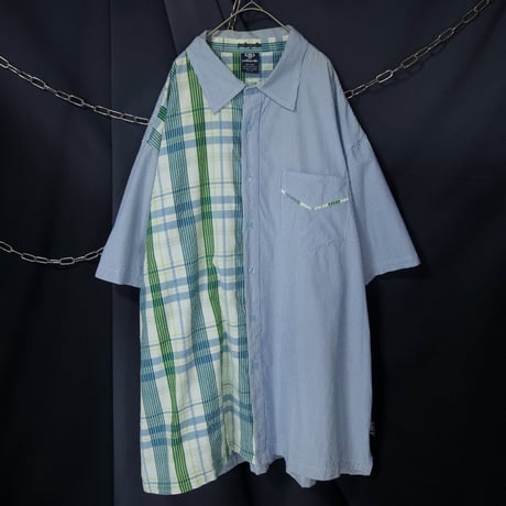 PellePelle Asymmetry London Stripe Border Madras Check Seersucker Switch 3XL S/S Shirts