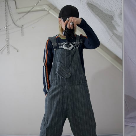 PPFM Bondage Velcro Tape Gimmick Stripe Denim Overall