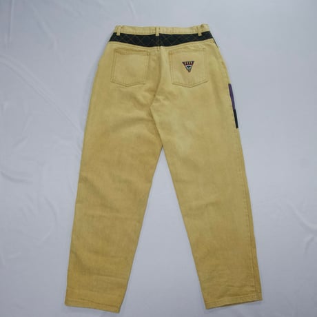 TRUTUS JEANS Piece Dying Yellow Embroidery Switching Baggy Denim