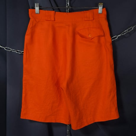 90s KENAR Linen 100% 2Tuck Center Crease Rescue Orange Slacks Baggy Shorts