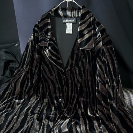 90s SAG HARBOR Tailored Open Collar Velor Tiger Patterns Shirts Jacket