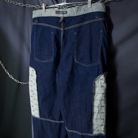 FUBU Matt Silver Grey/Indigo Blue Fake Reversible Baggy Cargo Raw Denim Pants