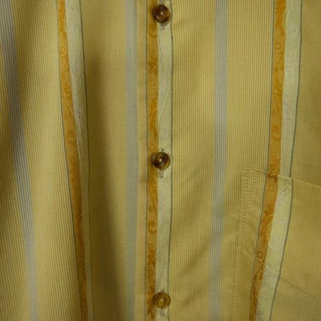 c1990~ Deadstock PINGPONG Italy made Multi Stripe Lily Embroidery Rayon L/S Shirts