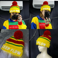 USED Raster Color Border Embroidery Acrylic Bonbon Knit Cap