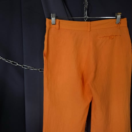 90s~ Italy made Carrot Orange Linen Cropped Flare Pants
