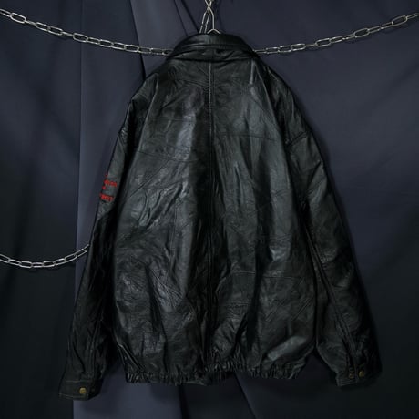 90s John Blair Racing Team&Company Logo Embroidery TSUGIHAGI Leather Sports Jacket