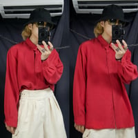 90s~ Euro saphir AncientScript Embroidery Fly Front Silk L/S Shirts