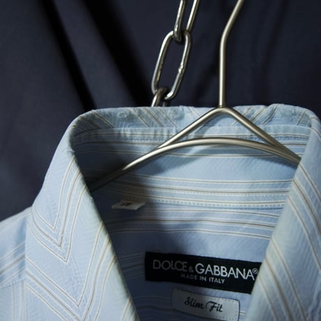 Dolce&Gabbana Italy made Ivy Stripes×Herringbone Horizontal Due-botton Collar L/S Dress Shirs