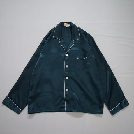 “Grunge Spice” USED Pure Silk Plain Teal Green L/S Pajama Shirts
