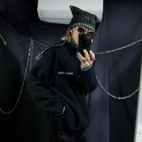 90s c1999 OLDNAVY 2tone Switching Black×SaxBlue Pullover Halfzip Fleece Jacket