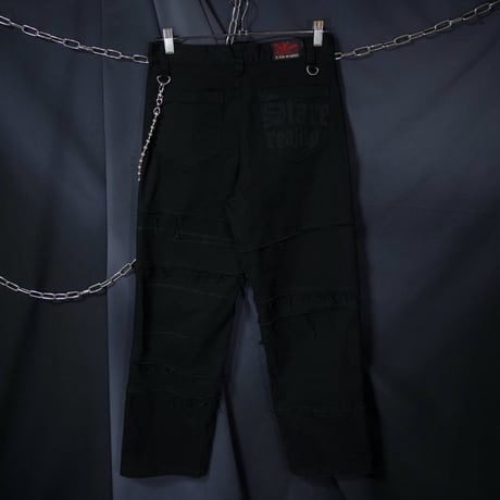 SLASH NUMBER Cross Fracture Barbed Wire TSUGIHAGI Fringe CutOff Design Pants